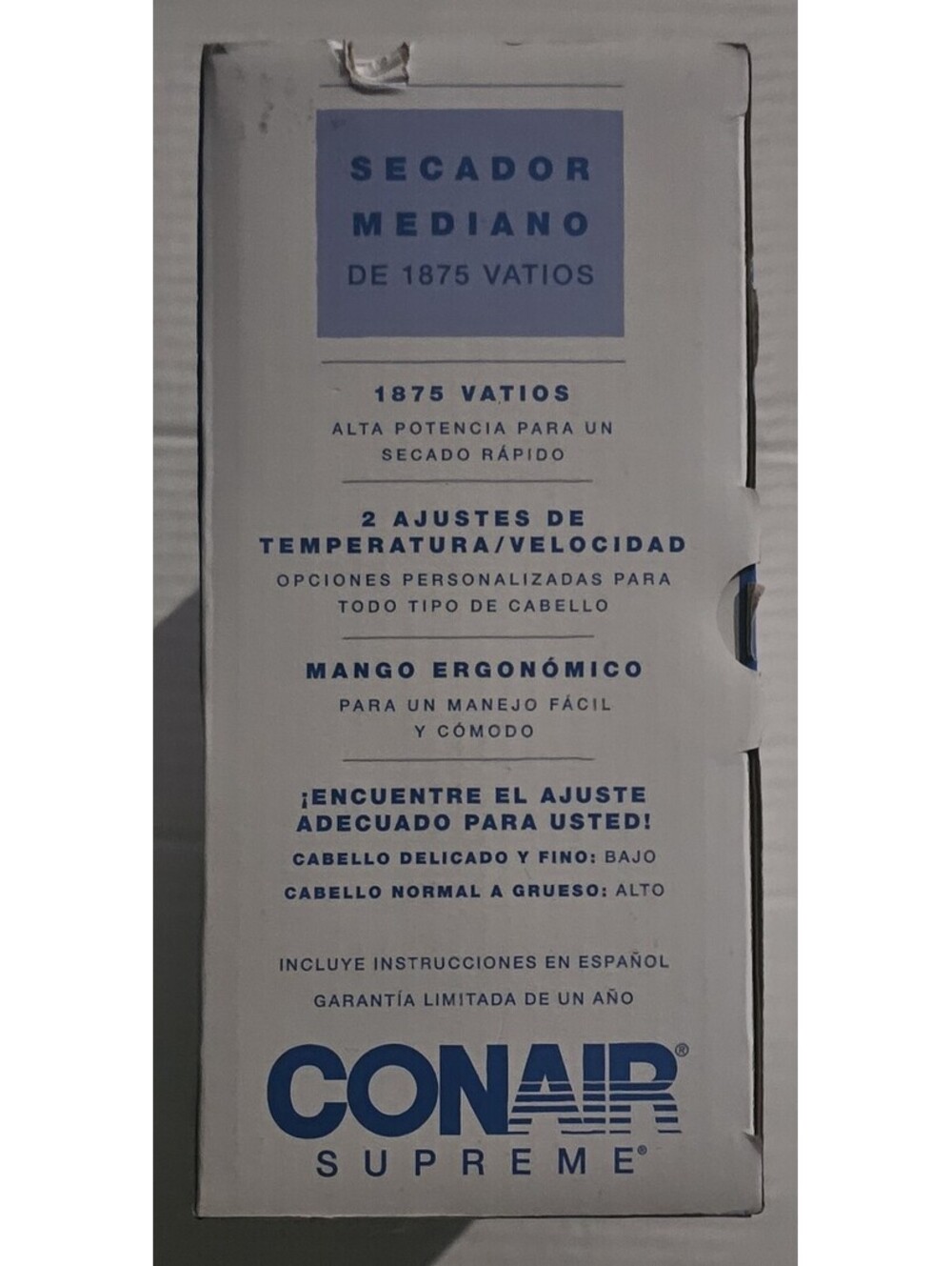 CONAIR SUPREME Mid-Size Hair Dryer 1875 Watt 2-speed Drying Styling white Color - Picture 4 of 4